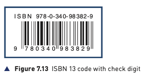 Figure 7.13 showing an ISBN 13 barcode and its check digit