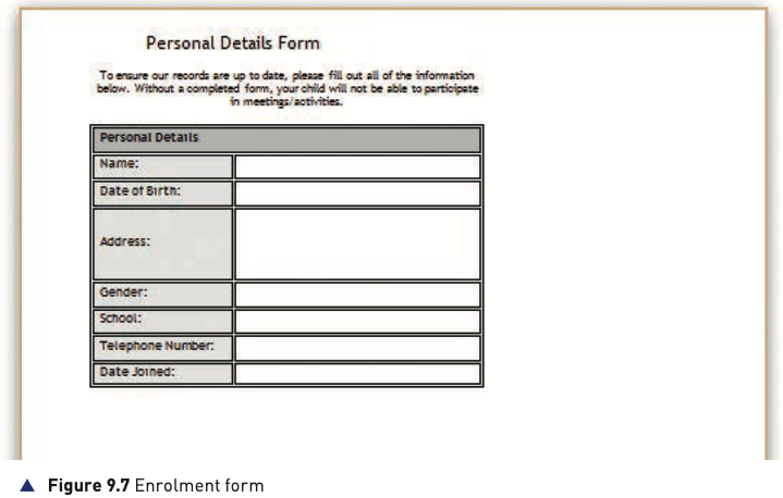 Figure 9.7 enrolment form from the textbook
