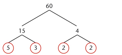 Textbook factor tree showing how 60 is broken into prime factors.