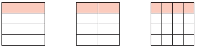 Textbook fraction strips showing one quarter, two eighths and four sixteenths.