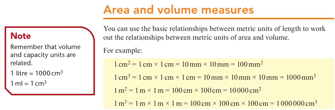 Textbook derivation showing square and cubic conversion factors
