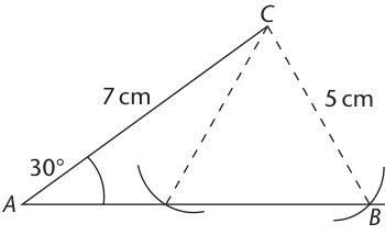 Two possible triangles illustrated in textbook ambiguous sine rule