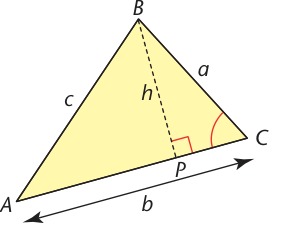 Textbook triangle with altitude illustrating sine formula for triangle area